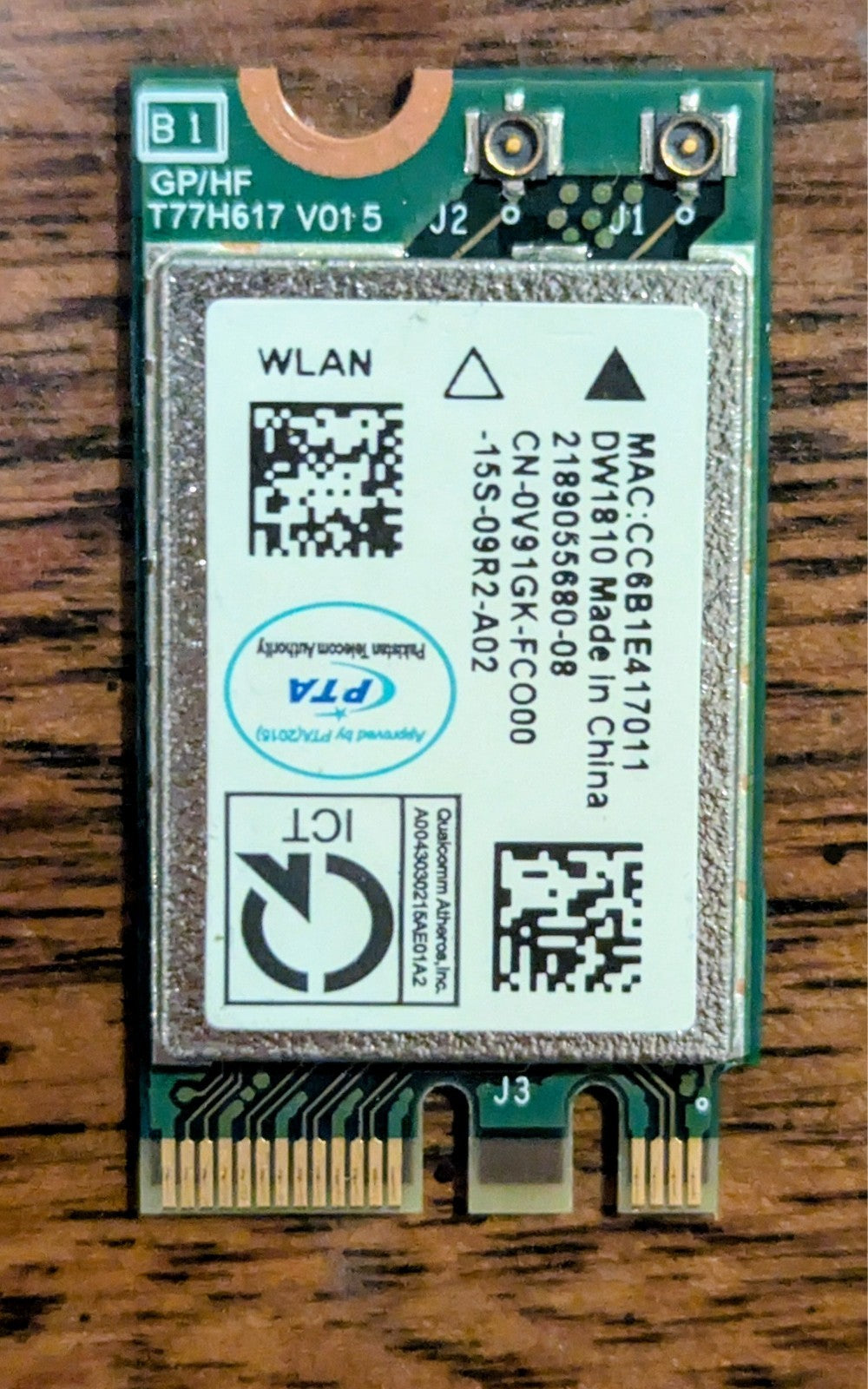 Genuine Dell Inspiron Wireless Wi-Fi Bluetooth NGFF M.2 Combo Card V91G