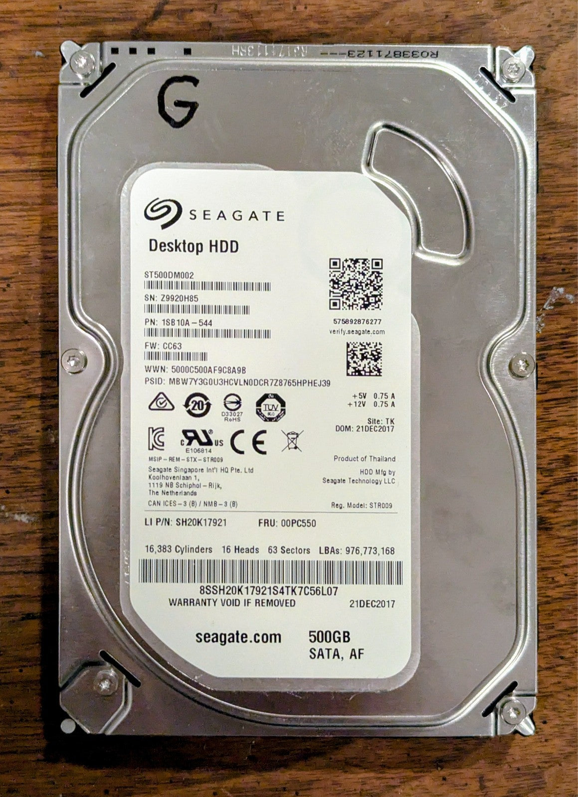 Seagate Barracuda 500GB Internal 7200RPM 3.5" (ST3500413AS) HDD