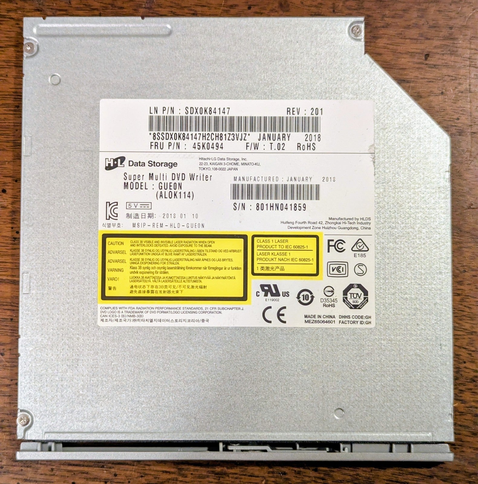 Opt Drive, Hl GUE0N 9.0 Dvd Writer W/B