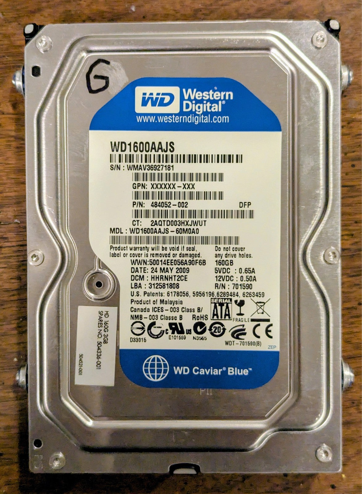 WD WD1600AAJS-60M0A0 701590 160GB 7.2K RPM 8MB Cache 3 GB/s 3.5" HDD