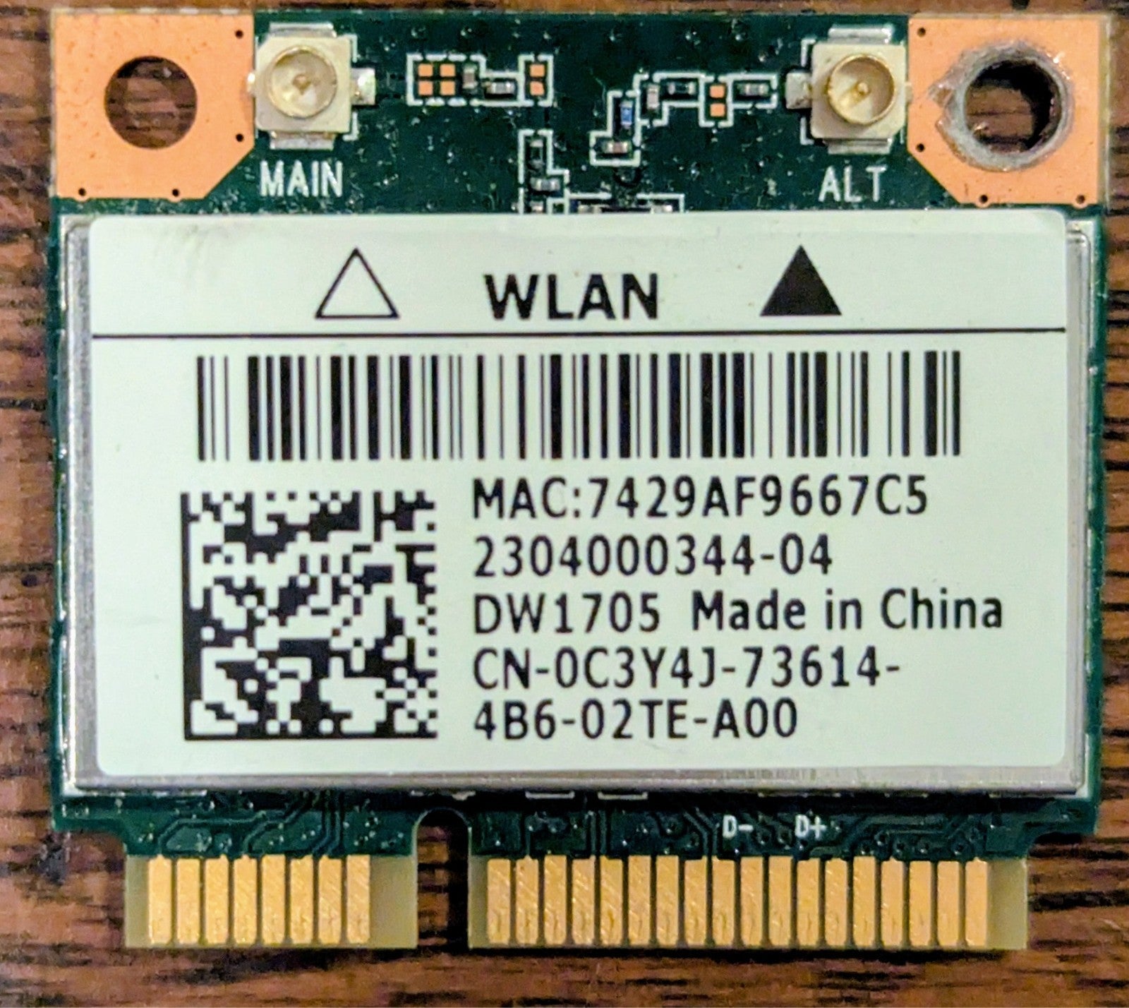 DELL Wireless DW1705 WLAN WiFi 802.11b/g/n+Bluetooth 4.0 Half C3Y4J TESTED GOOD