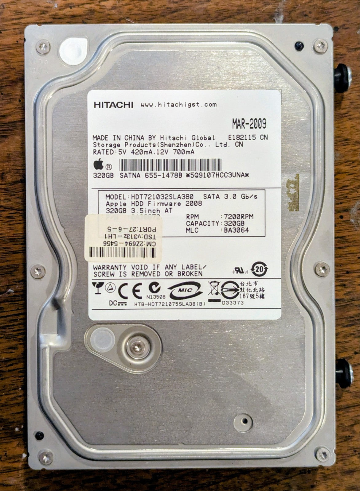 HDT721032SLA380 - Hitachi 320GB 7200 RPM SATA 3.5" HDD