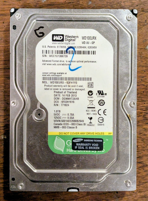 1TB Western Digital Green Power WD10EURX - 61UY4Y0 SATA 3.5'' Hard Drive WD HDD