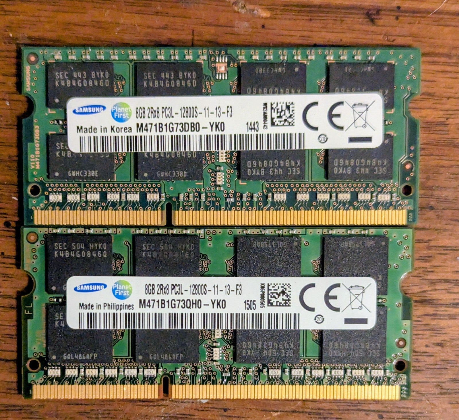 Samsung 8GB PC3L-12800S DDR3-1600 2RX8 Non-ECC SODIMM Memory M471B1G73DB0-YK0 2x