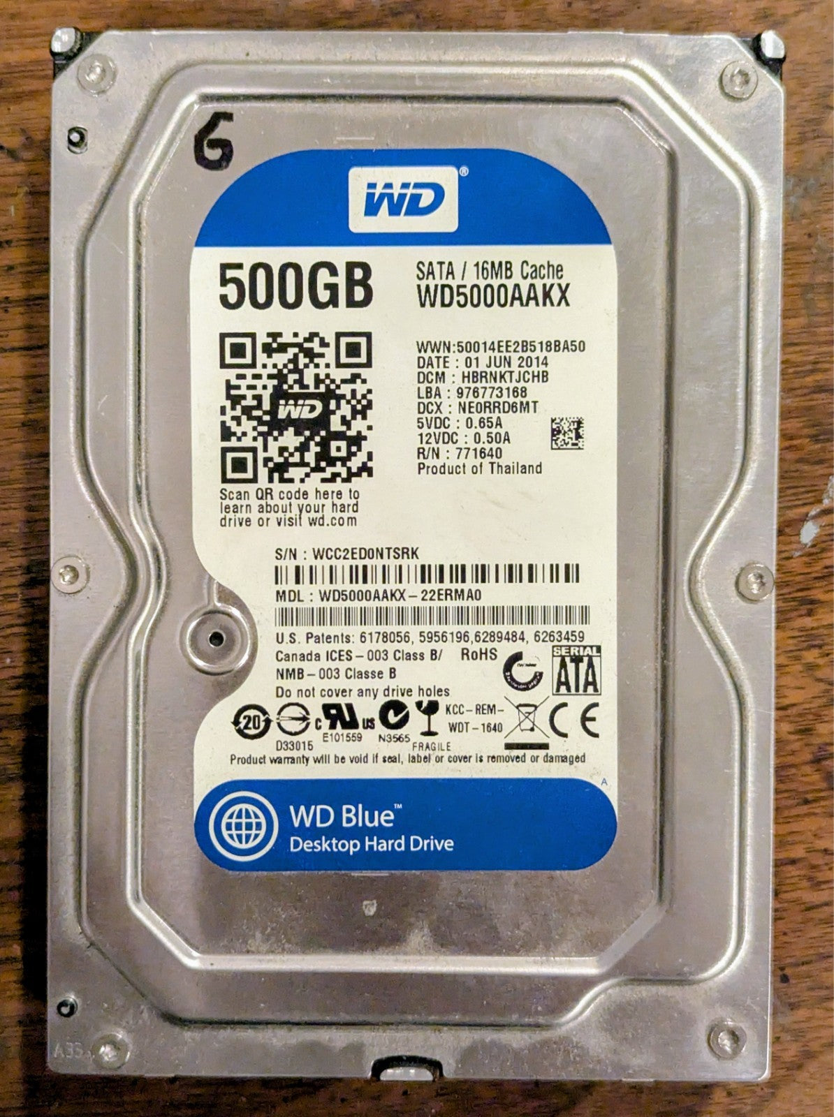 Western Digital Blue WD5000AZLX 500 GB 3.5" 7200 RPM SATA Hard Drive