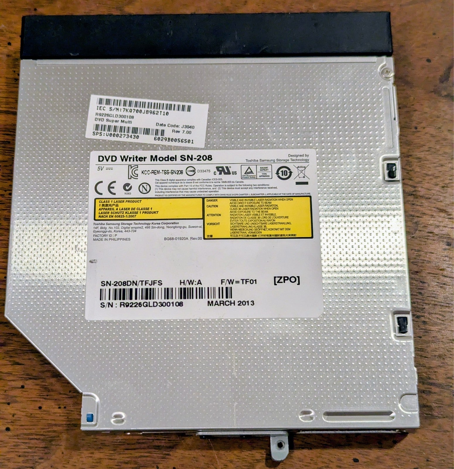 Toshiba Samsung SN-208DN DVD±RW Internal Laptop Drive SATA 12.7mm - Tested
