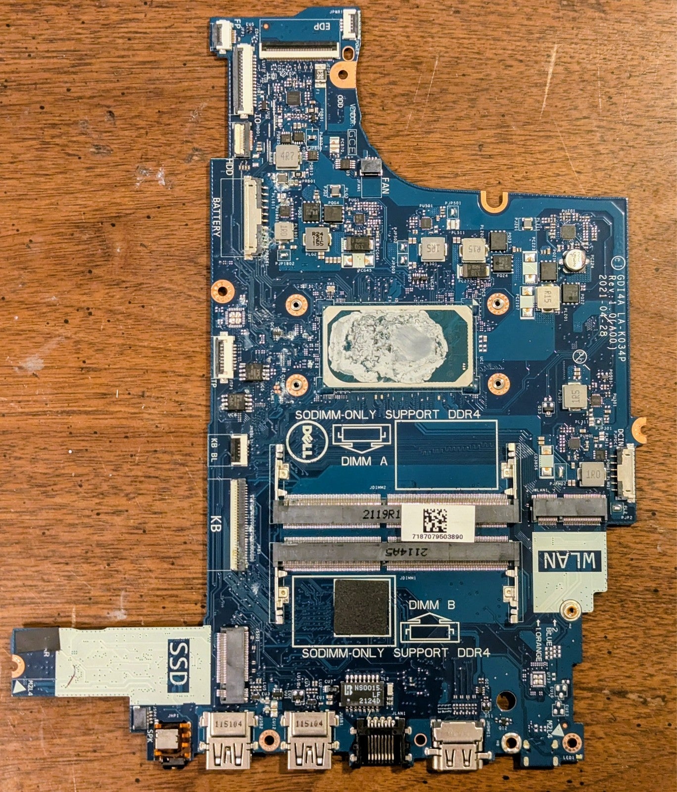 Dell Inspiron 15 3501 Laptop Motherboard i5-1135G7 2.40GHz GDI4A LA-K034P 0XGX0C