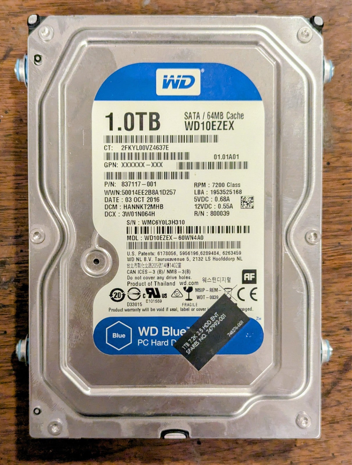 WD Western Digital WD10EZEX-60WN4A0 Hard Drive 1TB 3.5" HDD